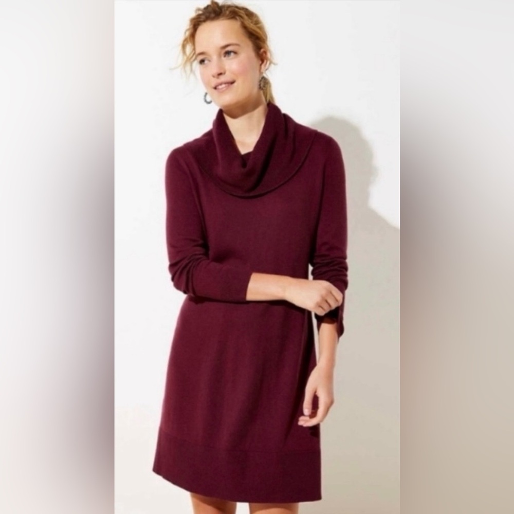 LOFT Burgundy Cowl Neck Sweater Dress